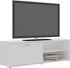 A white TV stand with a television on top and books on a shelf. Produktbild-Vorschau