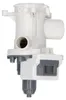 A white and gray washing machine drain pump with a filter. Produktbild-Vorschau