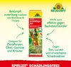 Marketing image for Neudorff Spruzit Schädlingsfrei, showing the product packaging and highlighting its benefits with text and arrows. Produktbild-Vorschau