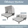 A split image showing a garden sofa in two configurations: open with a canopy and closed. Podgląd zdjęcia produktu