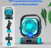 A portable fan is shown with multiple views and feature callouts. Produktbild-Vorschau