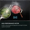 A cooking scene on a modern induction hob with two pots, one with green vegetables and garlic, the other with a red sauce. Steam is rising from the pots. Produktbild-Vorschau