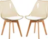 Two modern dining chairs with transparent brown tops and white seats, set against a white background. Voir les images du produit