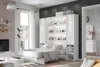 A bedroom with a wall bed unit and integrated shelving, set up in a modern apartment. Voir les images du produit