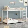 A white metal bunk bed with bedding and decorative items in a child's room. Anteprima dell’immagine prodotto