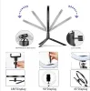 Collage of images showing different features and display angles of an LED ring light with a tripod and phone holder. Anteprima dell’immagine prodotto