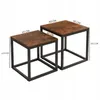 Two nesting tables with brown tops and black metal frames, with dimensions indicated by text overlays. Podgląd zdjęcia produktu