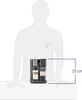 A diagram showing a person's silhouette next to a coffee machine with a measurement indicating its height. Produktbild-Vorschau