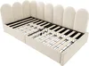 A beige upholstered bed frame with a slatted mattress support is shown from a high angle. Anteprima dell’immagine prodotto