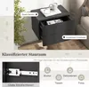 A dark gray floating nightstand with two drawers, shown with one drawer open, displaying books and other items. The image also includes close-ups of drawer slides and icons representing storage categories. Anteprima dell’immagine prodotto