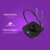 A black indoor TV antenna is shown against a purple background with text overlays. Anteprima dell’immagine prodotto