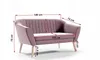 A pink sofa with dimensions indicated by measurement lines and text. Náhled obrázku produktu
