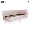 A diagram of a pink upholstered bed with dimensions indicated. Anteprima dell’immagine prodotto