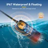 A waterproof marine radio is shown floating in water, with text overlay highlighting its features. Anteprima dell’immagine prodotto