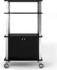 A 3D rendering of a black and silver microwave cart with wheels and a cabinet. Náhľad obrázku produktu