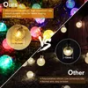 A split image comparing two types of solar string lights, highlighting features and dimensions. Produktbild-Vorschau