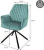 A diagram showing the dimensions of a teal armchair with black legs. Náhled obrázku produktu