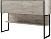A modern console table with a travertine-like finish and black metal legs, shown against a white background. Podgląd zdjęcia produktu