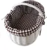 A white wicker basket with a brown and white checkered fabric lining and a white handle, isolated on a white background. Produktbild-Vorschau