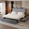 Boxspringbed - 160 x 200 cm, grijs, linnen en metaal, met Productafbeelding-voorbeeld 14
