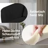 A collage of images showcasing a black velvet chair and foam material, with German text highlighting product features. Voir les images du produit