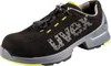 A single black safety shoe with gray and yellow accents, shown from a side-diagonal angle on a white background. Produktbild-Vorschau