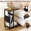 A side table with a flower vase and a slice of cake on top, placed next to a sofa. The image also includes close-up insets highlighting product features. Voir les images du produit