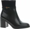 A single black leather boot with a block heel and a decorative strap with a gold buckle. Produktbild-Vorschau