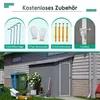 A collage showing accessories for a garden shed and the shed itself. Produktbild-Vorschau