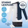 A product image showing a shirt dryer with various features highlighted by text overlays. Produktbild-Vorschau