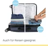 A split image showing clothes before and after being vacuum-sealed in a bag inside a suitcase. Náhľad obrázku produktu