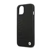 A black iPhone case with the BMW logo embossed on it, shown from a side angle against a white background. Produktbild-Vorschau