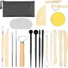 A collection of pottery tools laid out on a white background. Produktbild-Vorschau