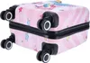 A pink suitcase with a unicorn design and four wheels. Produktbild-Vorschau