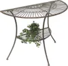 A half-round metal table with a plant on the lower shelf, set against a white background. Produktbild-Vorschau