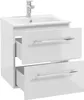 A white bathroom cabinet with a sink and faucet, featuring two drawers. Produktbild-Vorschau