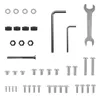 A collection of hardware components, including screws, nuts, washers, and tools, laid out on a white background. Voir les images du produit