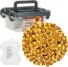 A product shot of LED string lights in a clear plastic container with a dark gray lid and handle, along with a separate battery pack and a pile of the illuminated lights. Náhled obrázku produktu
