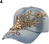 Frauenprägung Flower Denim Baseball Cap Sommer Strass Produktbild-Vorschau 1