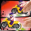 Two LEGO stunt motorcycles with riders, demonstrating a flywheel action. Podgląd zdjęcia produktu