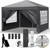 A gray pop-up canopy tent with side panels and accessories displayed in front of it. Produktbild-Vorschau
