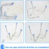 A collage of four images showing the assembly steps of a shower stool. Produktbild-Vorschau