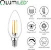 A product image of a LUMILED LED light bulb with accompanying feature icons and text. Produktbild-Vorschau