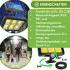 Collage of images showing a solar light, its features, and its application in illuminating an outdoor area with a family. Anteprima dell’immagine prodotto