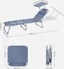 A diagram showing the dimensions of a blue folding lounge chair. Produktbild-Vorschau