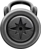 A close-up, front-facing view of a black kettlebell with a star-shaped design on its face. Podgląd zdjęcia produktu