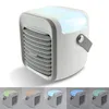 A portable evaporative air cooler with LED lighting is displayed against a white background. Several smaller images below show the cooler in different colored lights. Produktbild-Vorschau