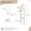 Diagram showing dimensions and specifications of a wooden indoor climbing frame and gymnastic rings. Produktbild-Vorschau