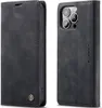 A black leather flip case for an iPhone 14 Pro Max is shown from two angles. Produktbild-Vorschau