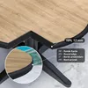 Close-up view of a round table edge with a wood-like finish and black trim, highlighting its HPL material and rounded edge. Produktbild-Vorschau